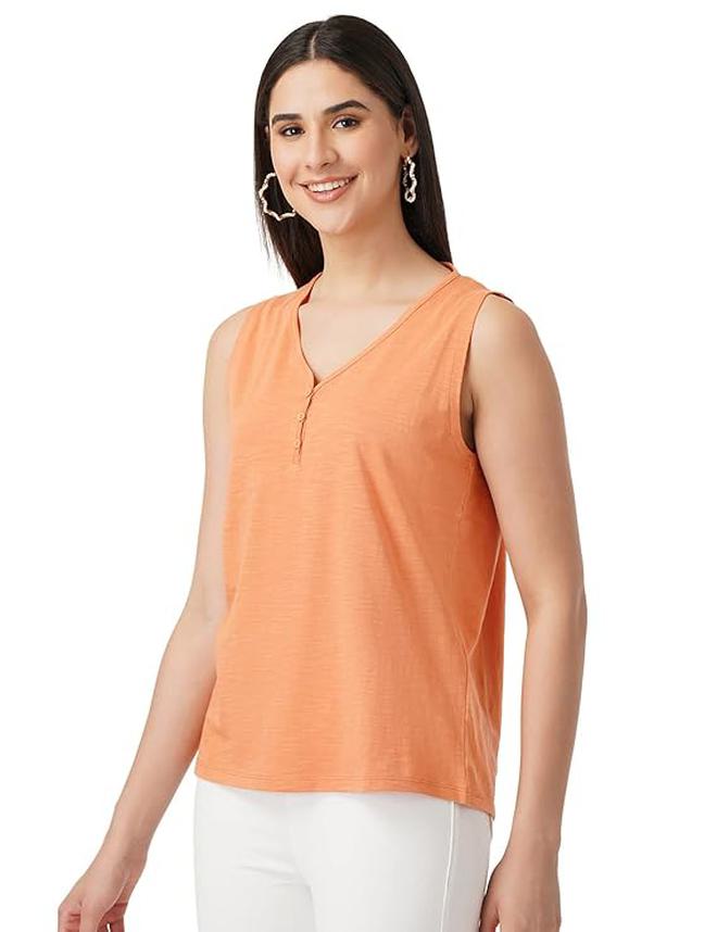 fyltr Women's 100% Cotton SleevelessV-Neck Regular Fit Top - Image 3
